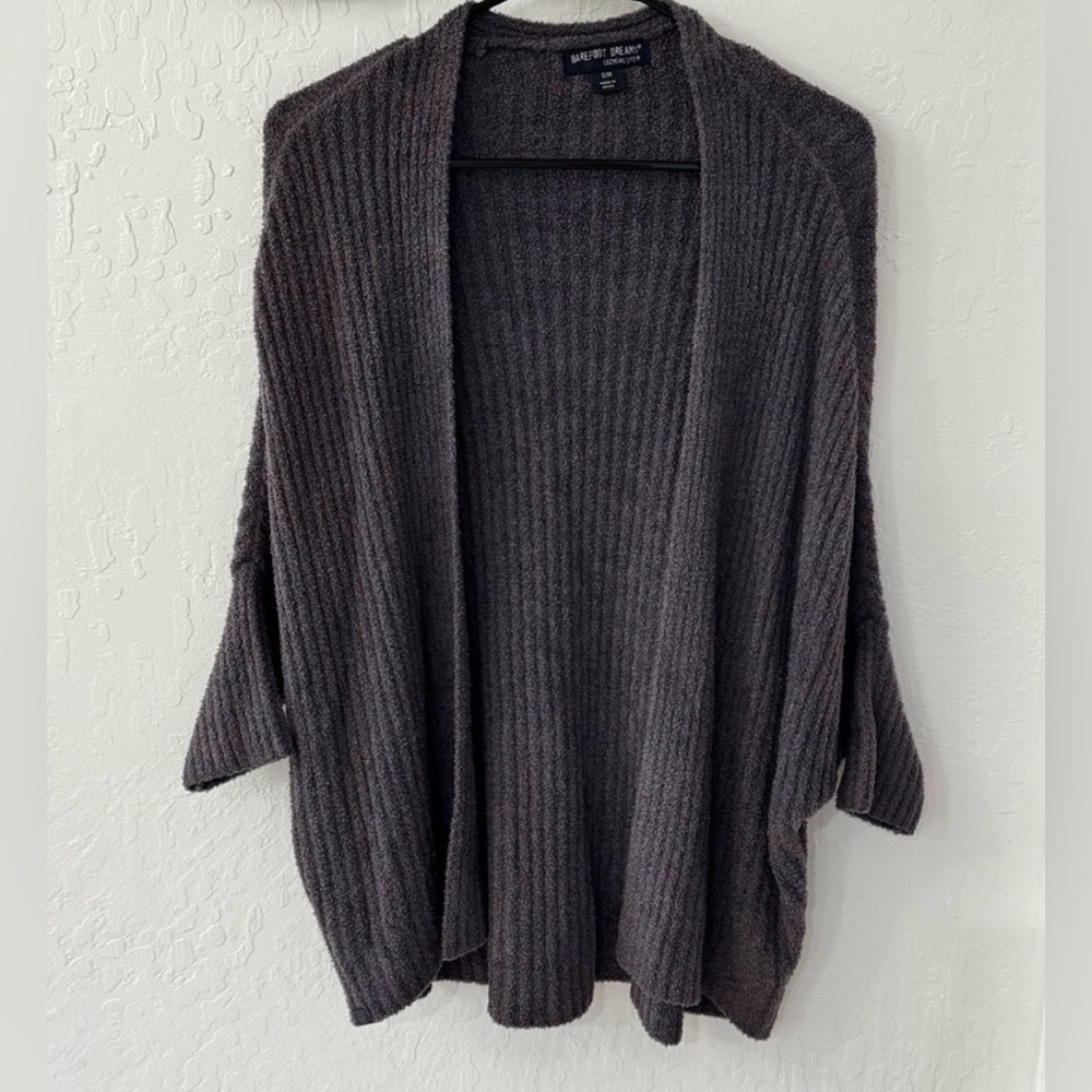 Barefoot Dreams Gray Purple CozyChic Lite Ribbed Shrug Loungewear Cardigan S/M